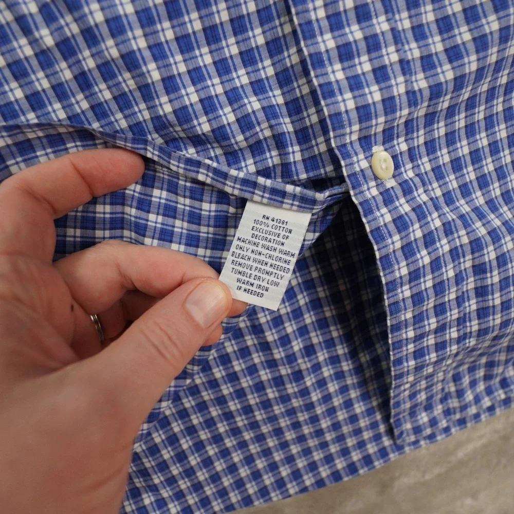 Ralph Lauren Button Up Shirt Men's Large Blue White Plaid Long Sleeve Preppy‎